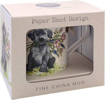 Dog w/ Flowers Fine China Ceramic Mug
