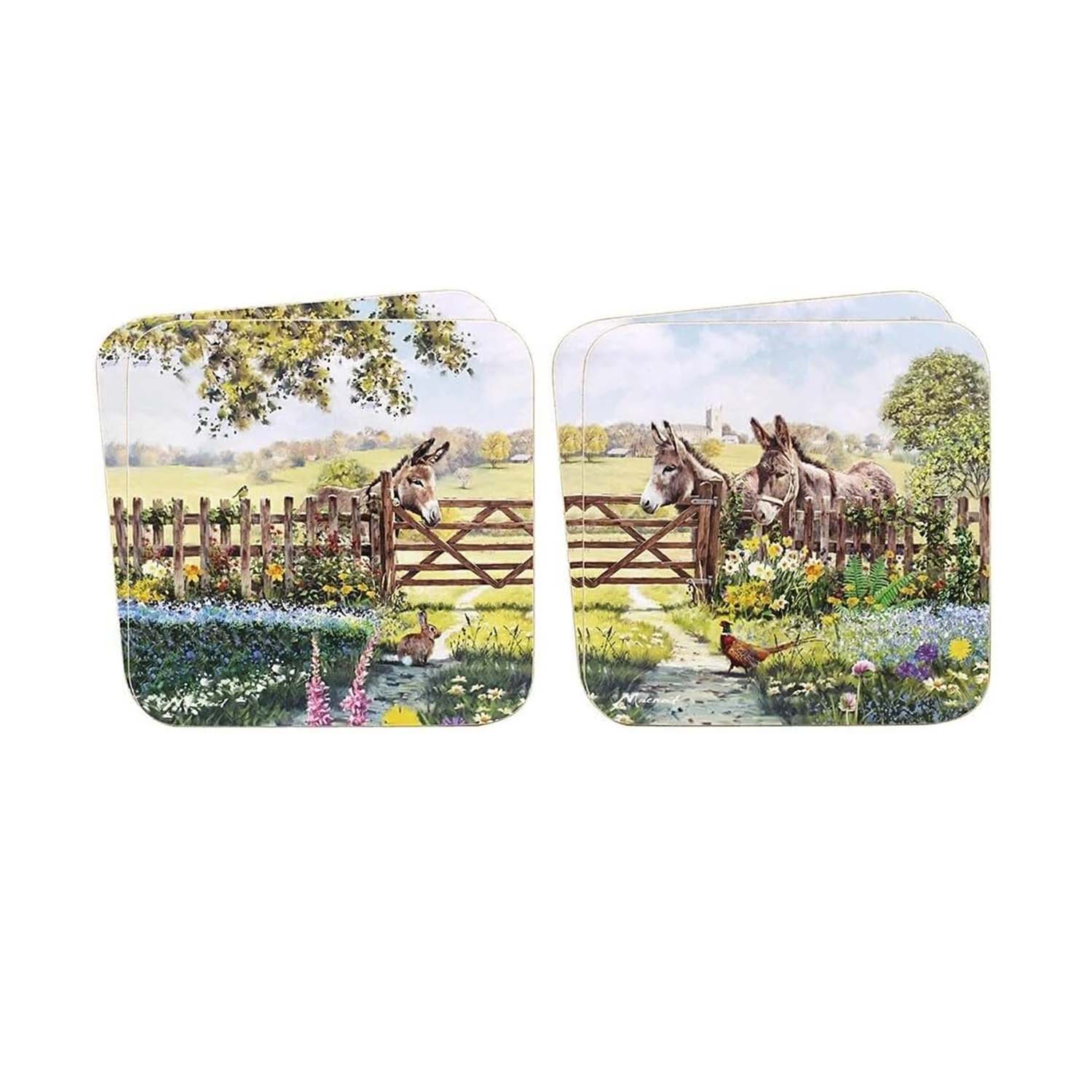 Set of 4 Donkey Farm McNeil Studios Square Coasters