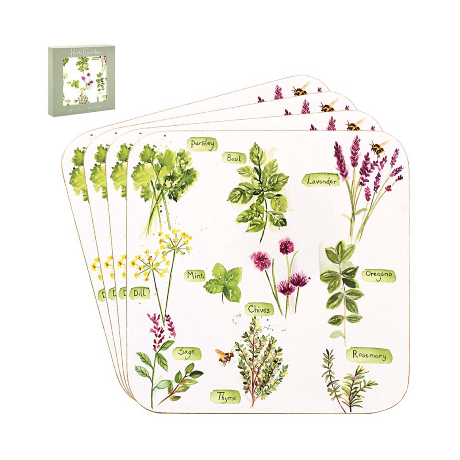 Set of 4 Herb Garden by Jennifer Rose Square Coasters
