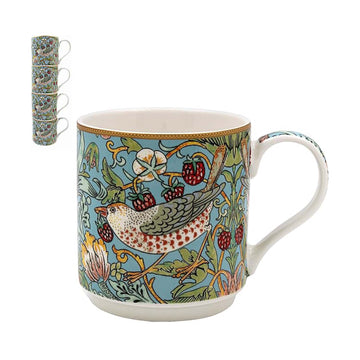 2Pcs William Morris Strawberry Thief 300ml Ceramic Stacking Mug Set