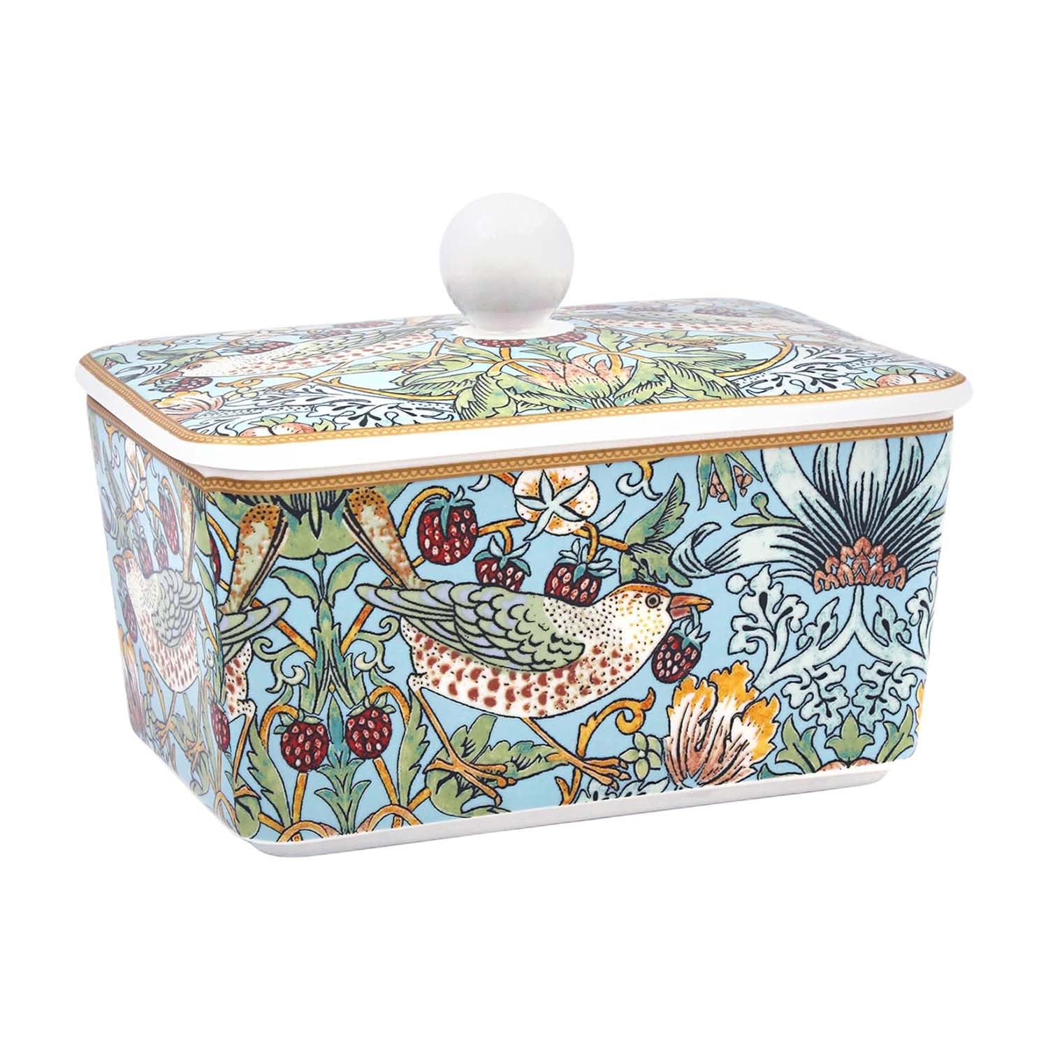 William Morris Strawberry Thief Fine China Butter Dish with Lid