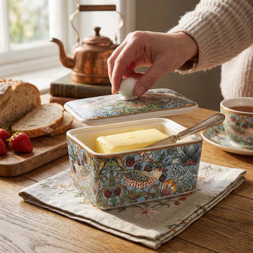 William Morris Strawberry Thief Fine China Butter Dish with Lid
