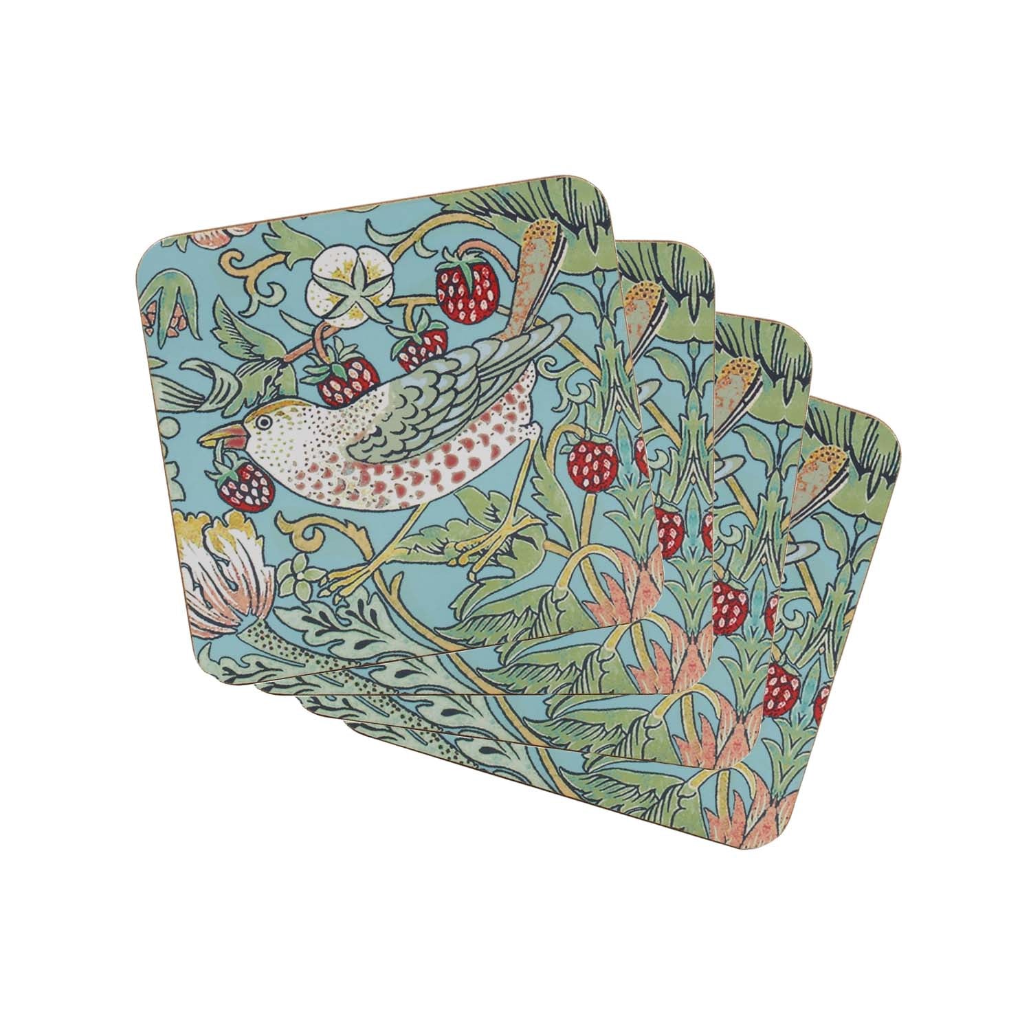 4Pcs William Morris Strawberry Thief Cork-Backed Coasters