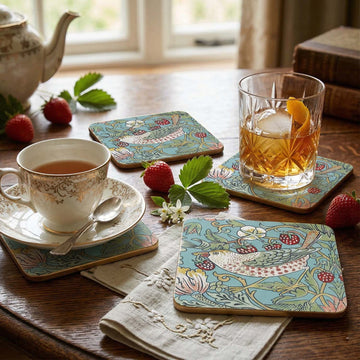 4Pcs William Morris Strawberry Thief Cork-Backed Coasters