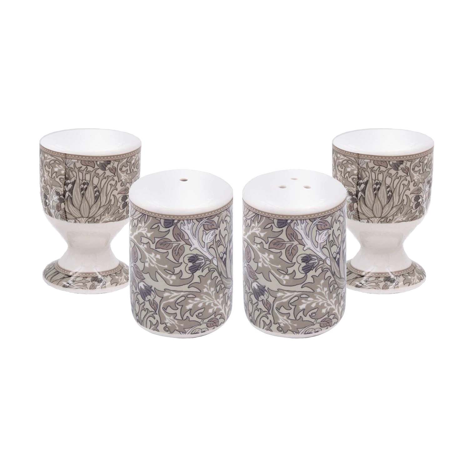 4Pcs W. Morris Artichoke Ceramic Salt & Pepper Shakers & Egg Cups Set