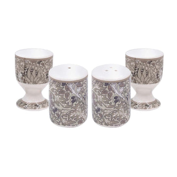 4Pcs William Morris Artichoke Ceramic Salt & Pepper Shakers & Egg Cups Set