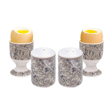 4Pcs William Morris Artichoke Ceramic Salt & Pepper Shakers & Egg Cups Set