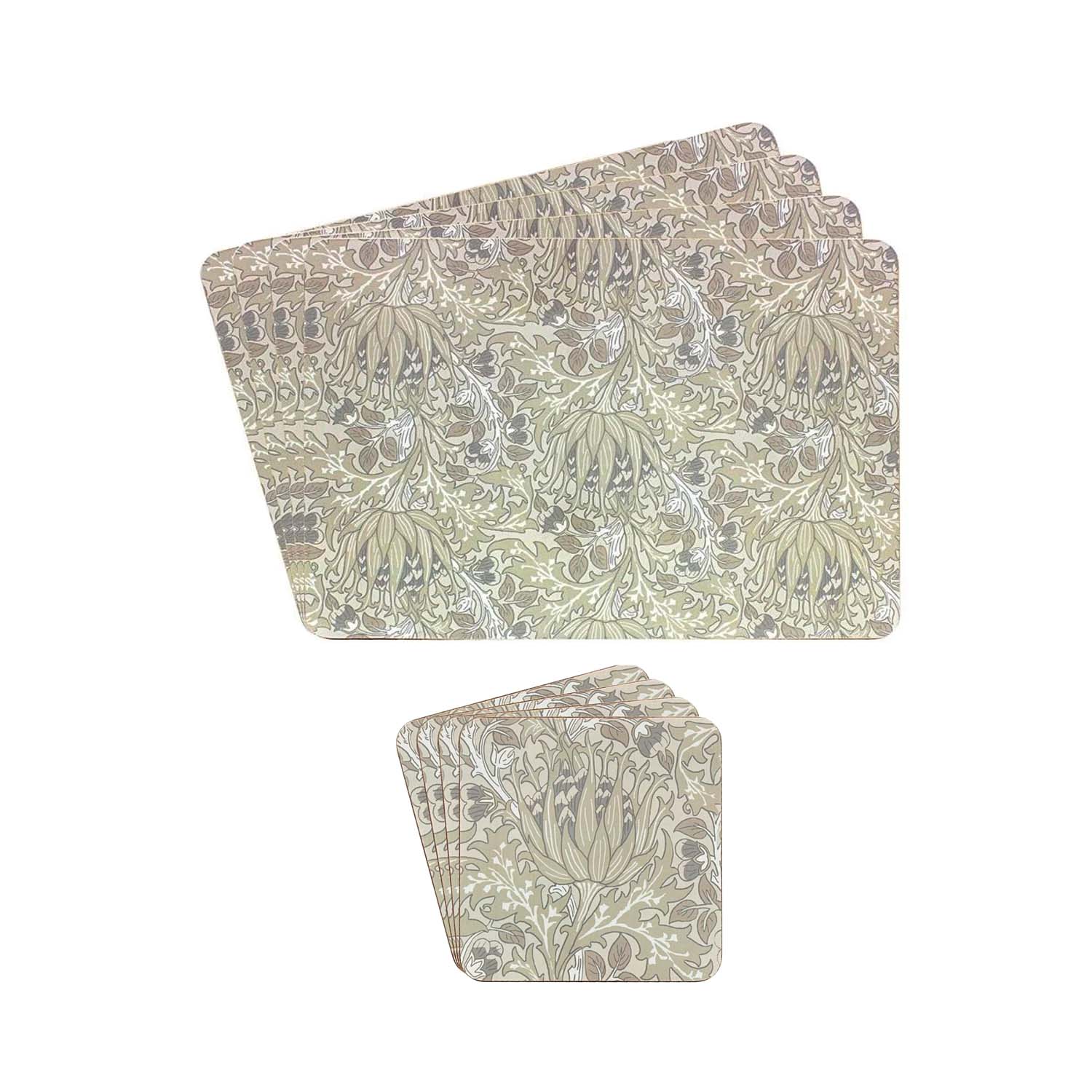 8Pcs W. Morris Artichoke Cork-Backed Placemat & Coaster Set