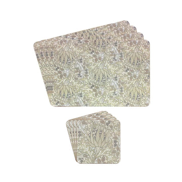 8Pcs W. Morris Artichoke Cork-Backed Placemat & Coaster Set