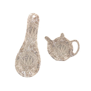 2Pcs William Morris Artichoke Melamine Spoon Rest & Teabag Tidy Set