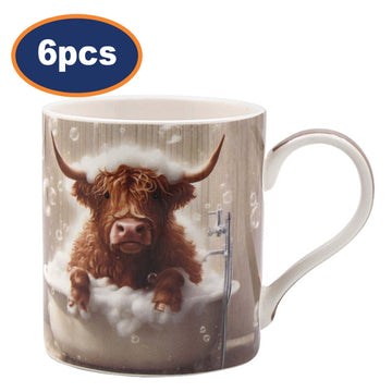 Ceramic Coffee Mug Highland Cow Bubble Bath 6pcs