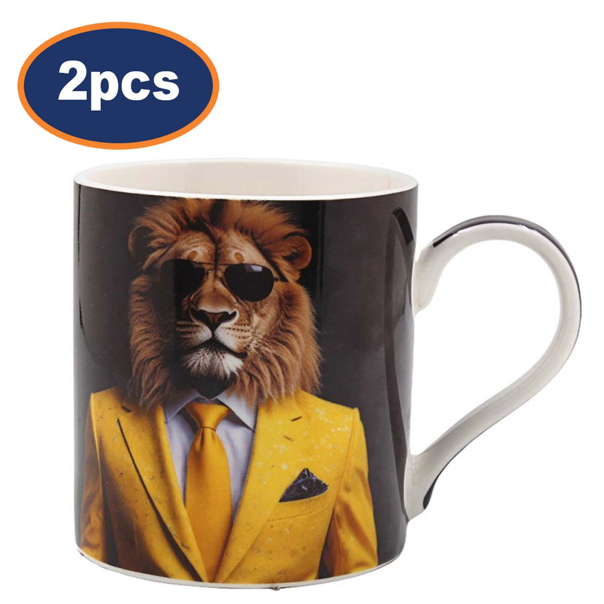 Ceramic Coffee Mug Lion Bling 2pcs