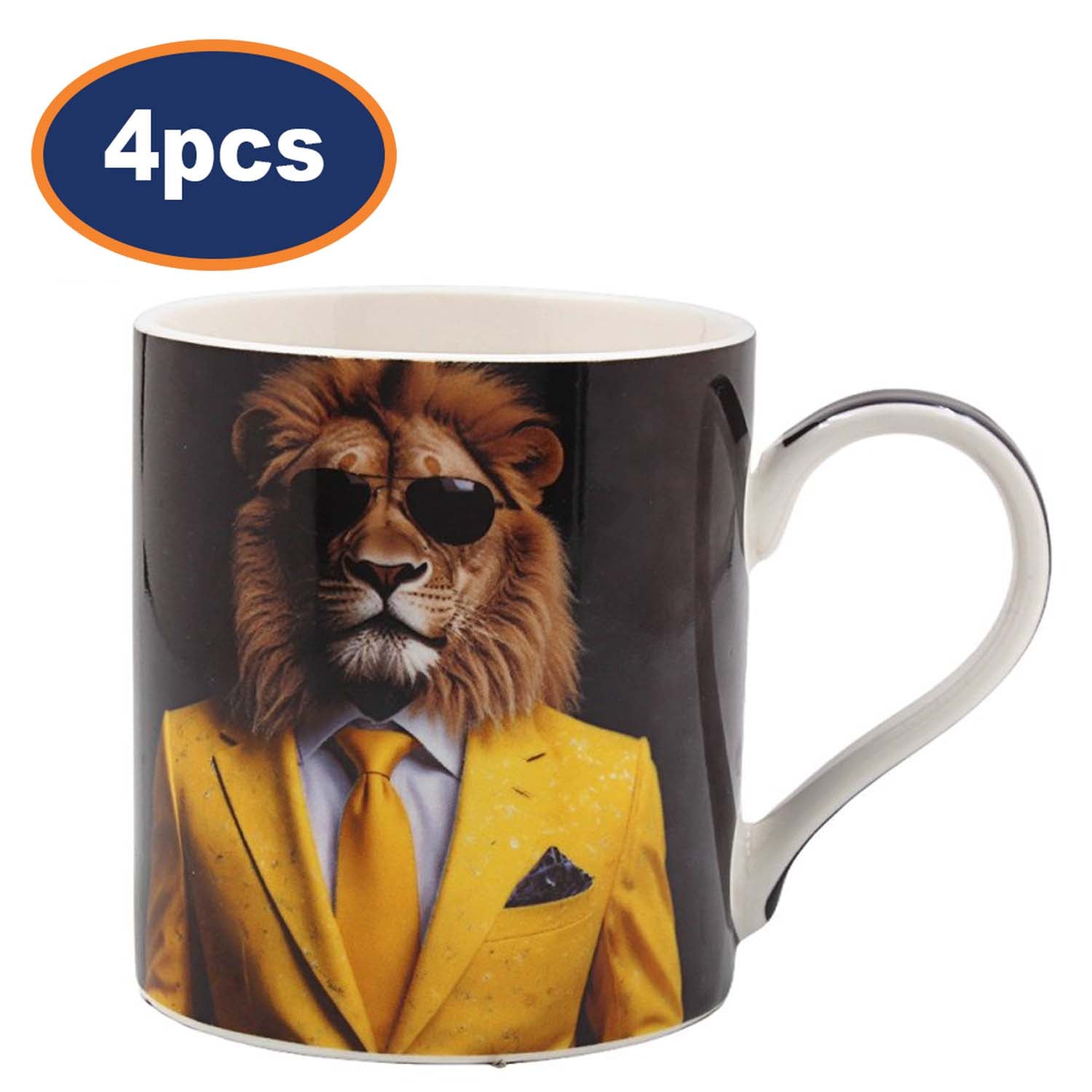 Ceramic Coffee Mug Lion Bling 4pcs