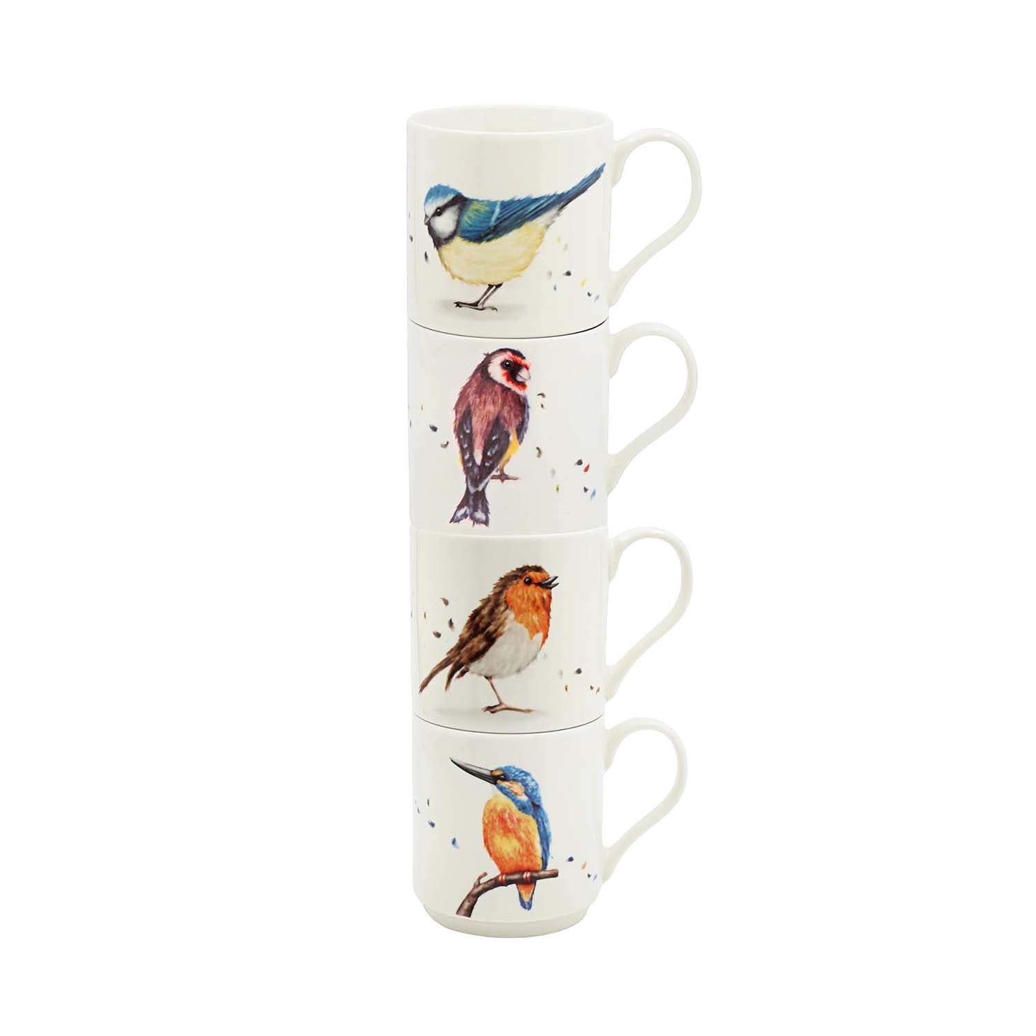 4Pcs 300ml Clemency Bunn British Birds Ceramic Stacking Mug Set