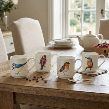 4Pcs 300ml Clemency Bunn British Birds Ceramic Stacking Mug Set