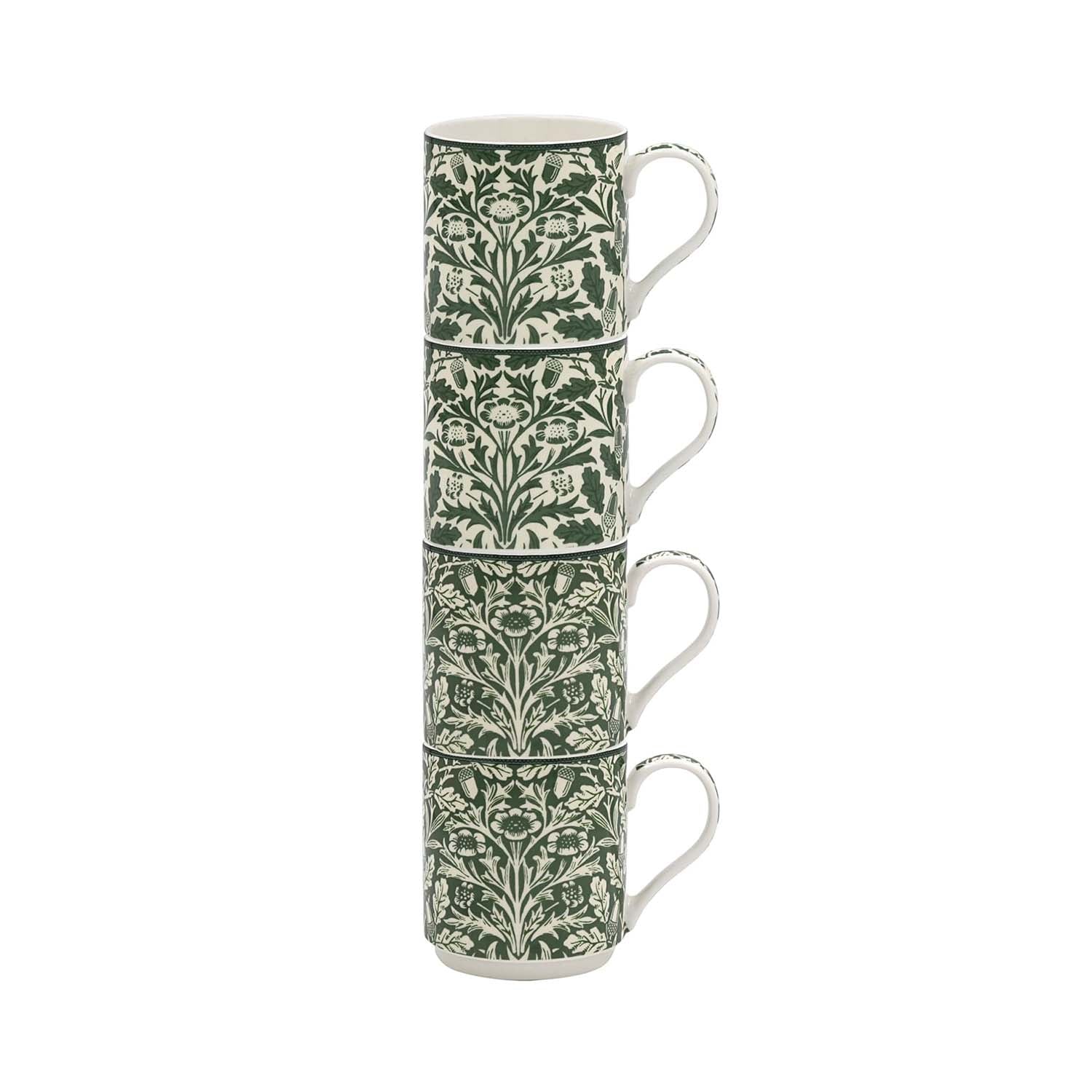 4Pcs William Morris Acorn 300ml Fine China Stacking Mug Set