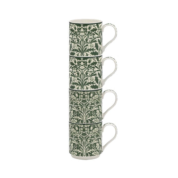 4Pcs William Morris Acorn 300ml Fine China Stacking Mug Set