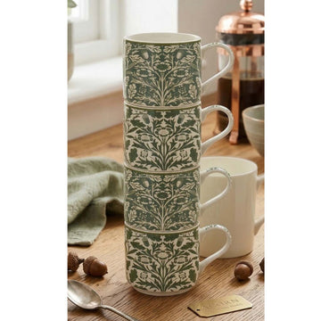 4Pcs William Morris Acorn 300ml Fine China Stacking Mug Set