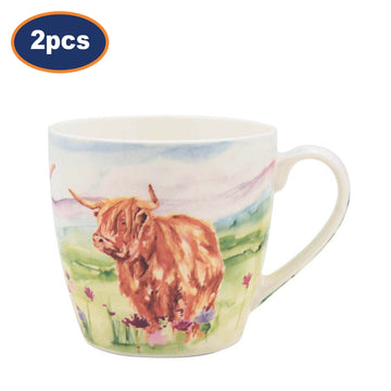 2Pcs 450ml Highland Cow Ceramic Mug