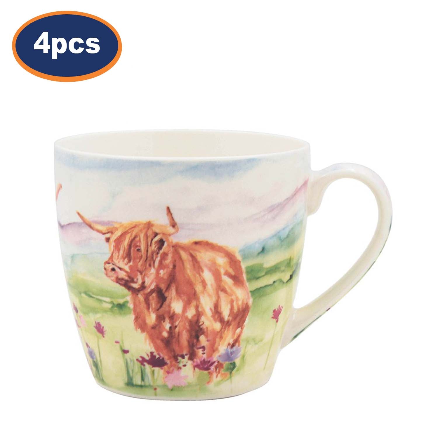 4Pcs 450ml Highland Cow Ceramic Mug