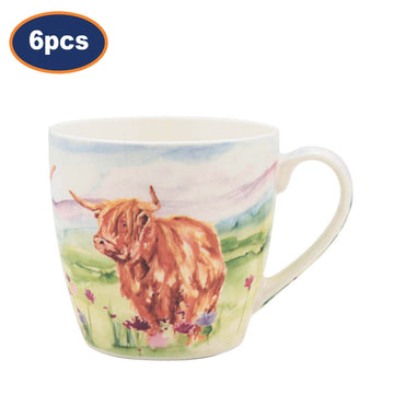 6Pcs 450ml Highland Cow Ceramic Mug
