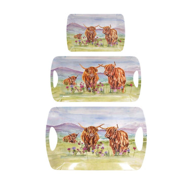 3Pcs Highland Cows Small Medium & Large Serving Tray Set