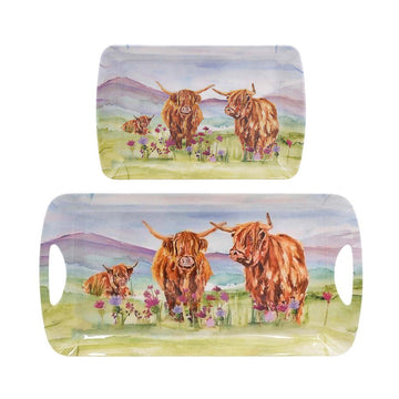 2Pcs Highland Cows Small & Medium Serving Tray Set