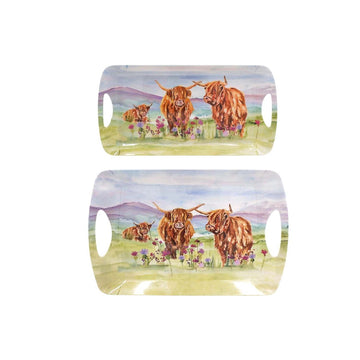 2Pcs Highland Cows Design Medium & Large Serving Tray Set