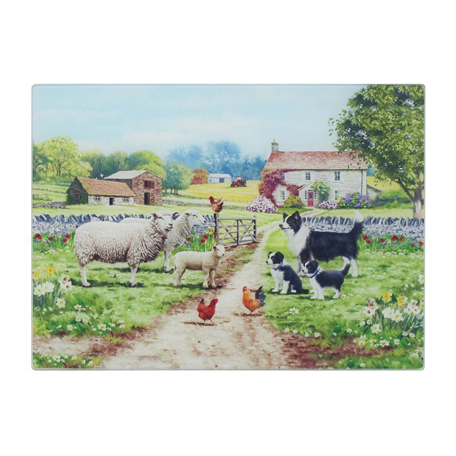 Collie & Sheep Tempered Glass Chopping Board