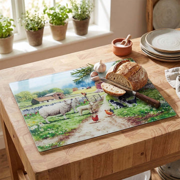 Collie & Sheep Tempered Glass Chopping Board