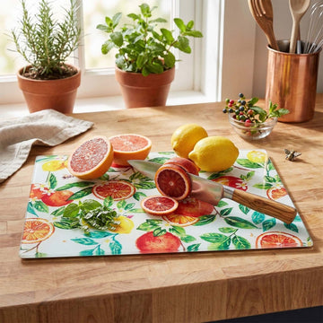 Jennifer Rose Oranges & Lemons Tempered Glass Chopping Board