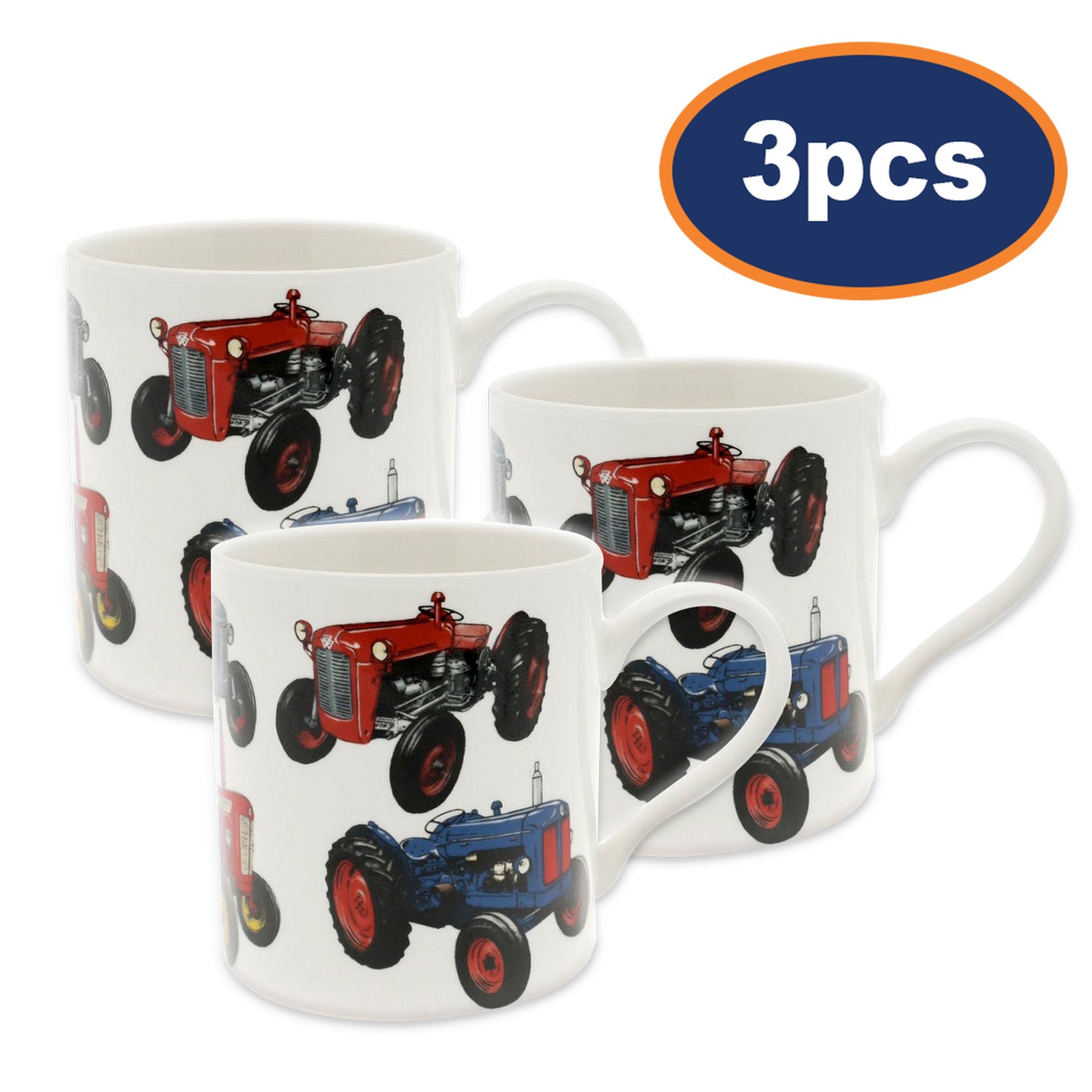 3Pcs Vintage Farm Tractors 350ml Fine China Mug