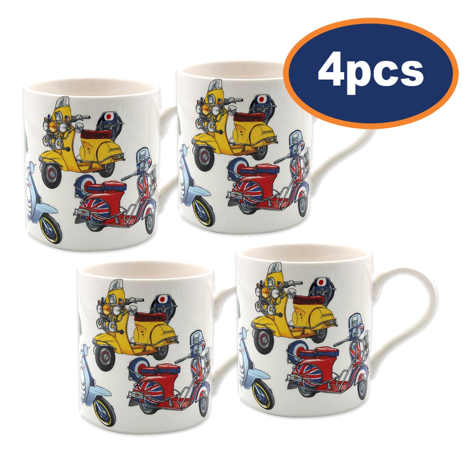 4Pcs Vintage Scooters Fine China 350ml Mug