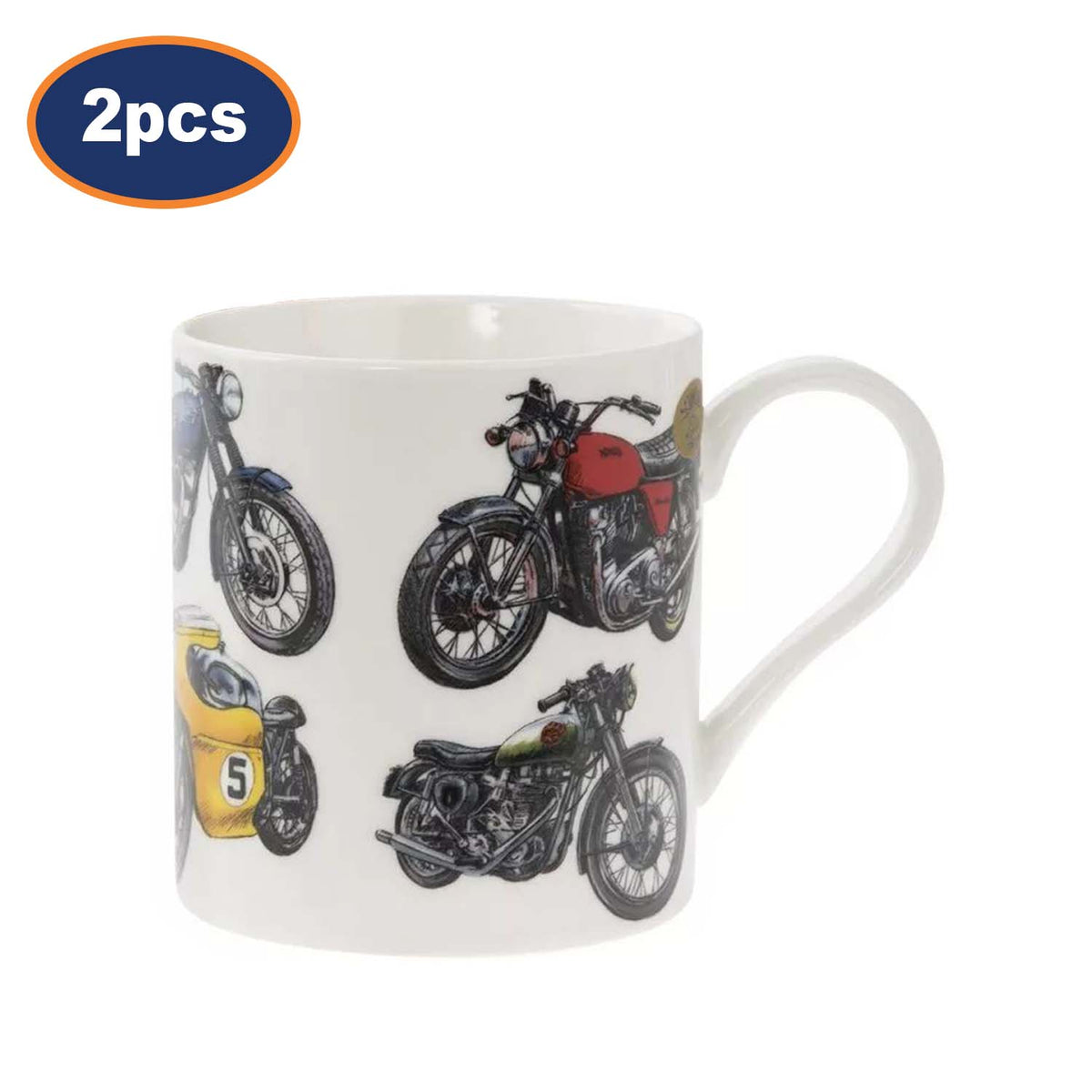 2pcs 350ml Vintage Motorbike Fine China Coffee Mug