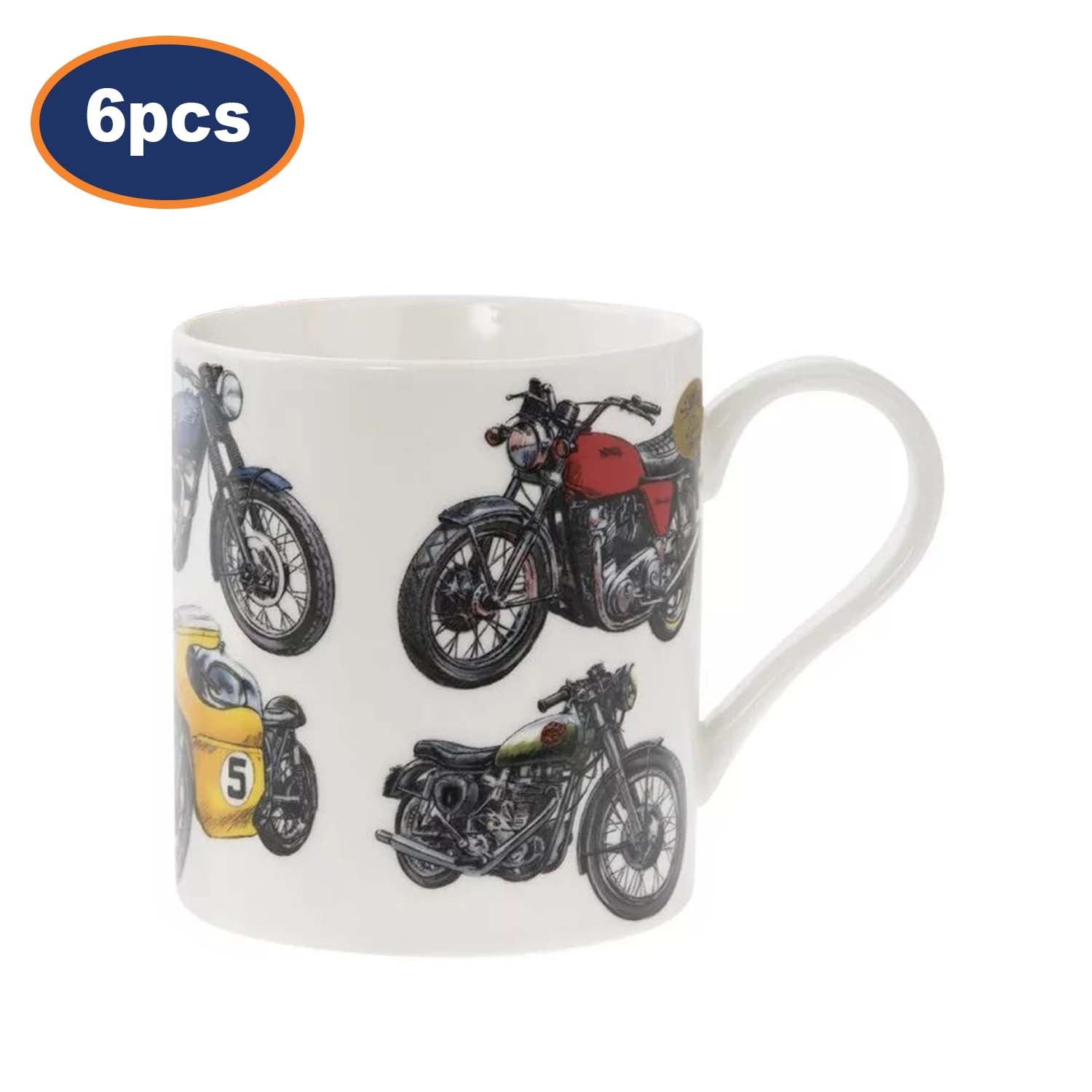 6pcs 350ml Vintage Motorbike Fine China Coffee Mug