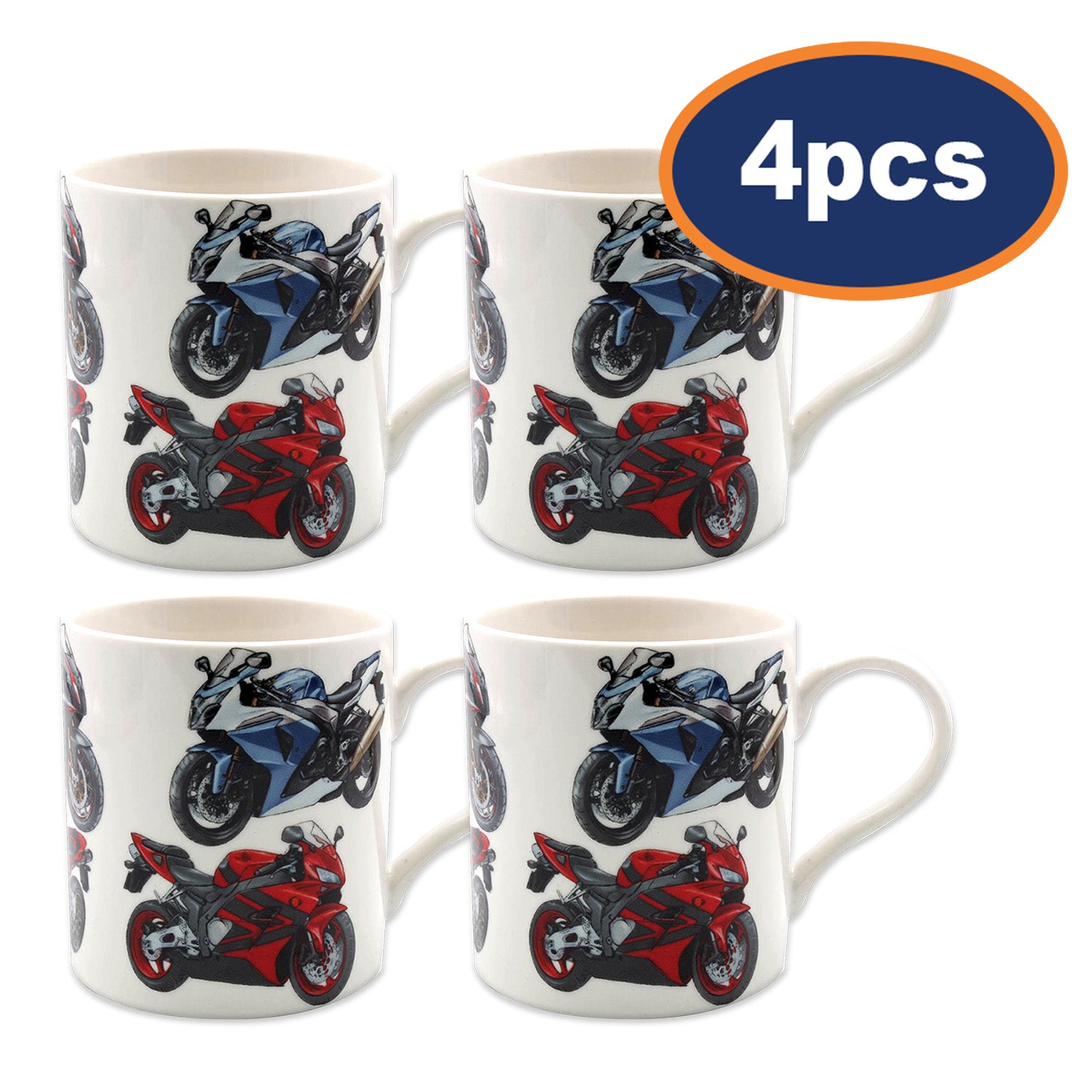 4Pcs Vintage Super Bikes 350ml Fine China Mug