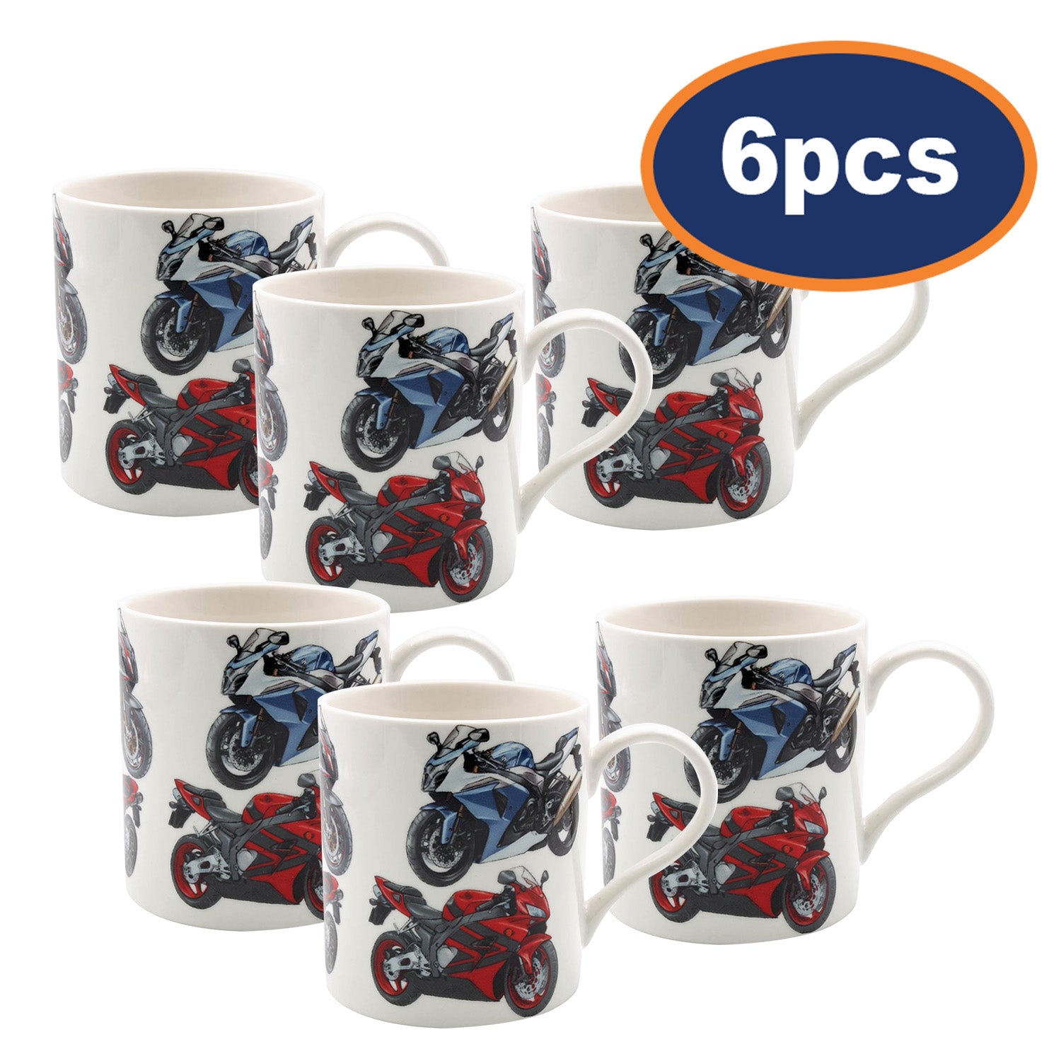 6Pcs Vintage Super Bikes 350ml Fine China Mug