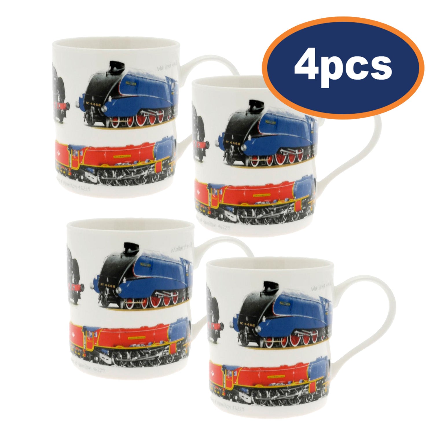 4Pcs Classic Vintage Trains 350ml Fine China Mug