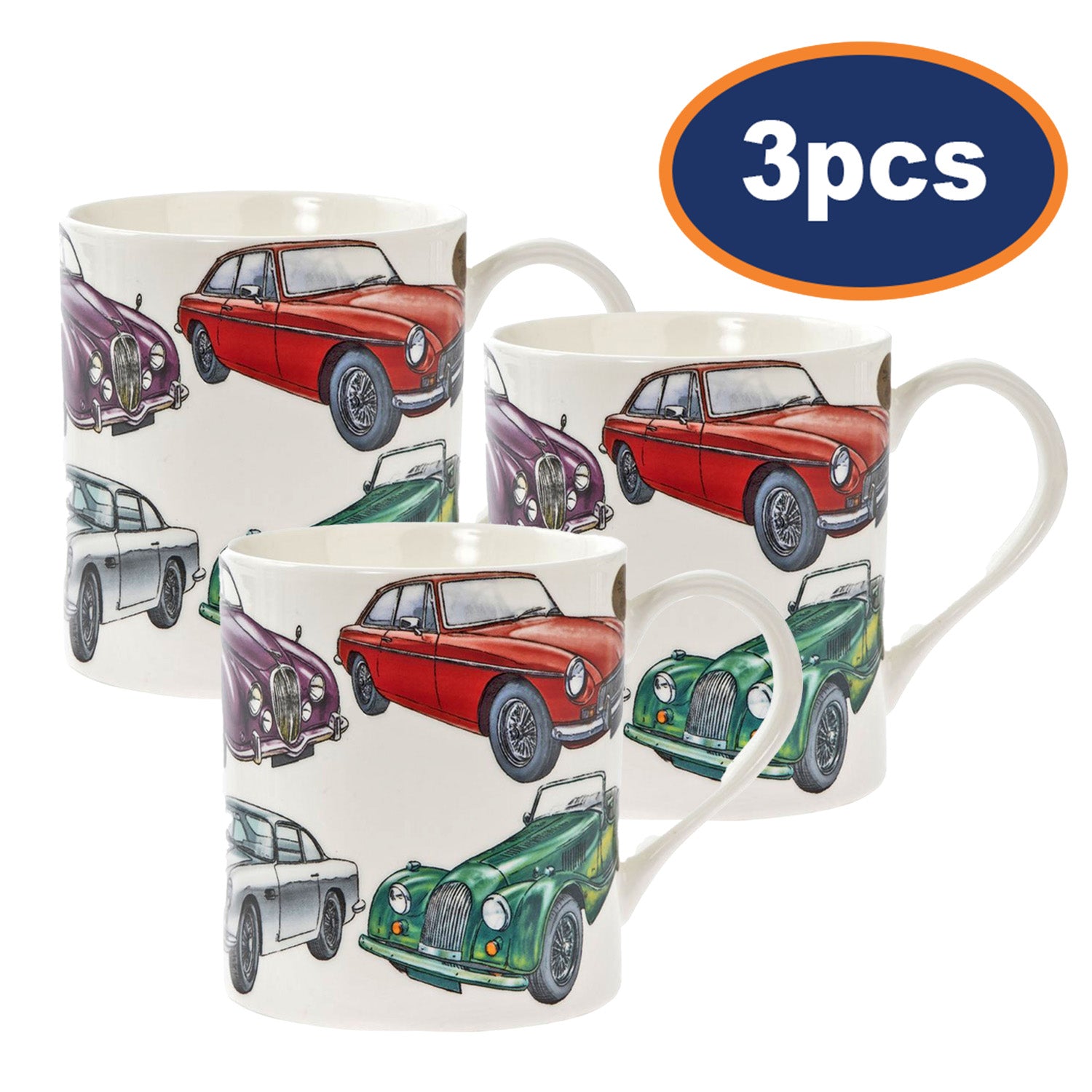 3Pcs Classic Vintage Cars 350ml Fine China Mug