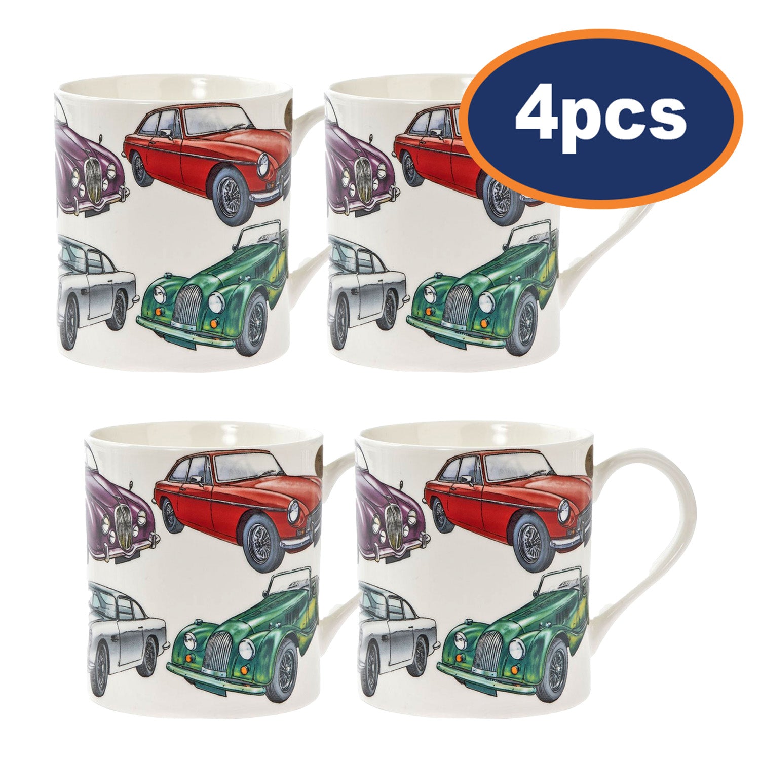 4Pcs Classic Vintage Cars 350ml Fine China Mug