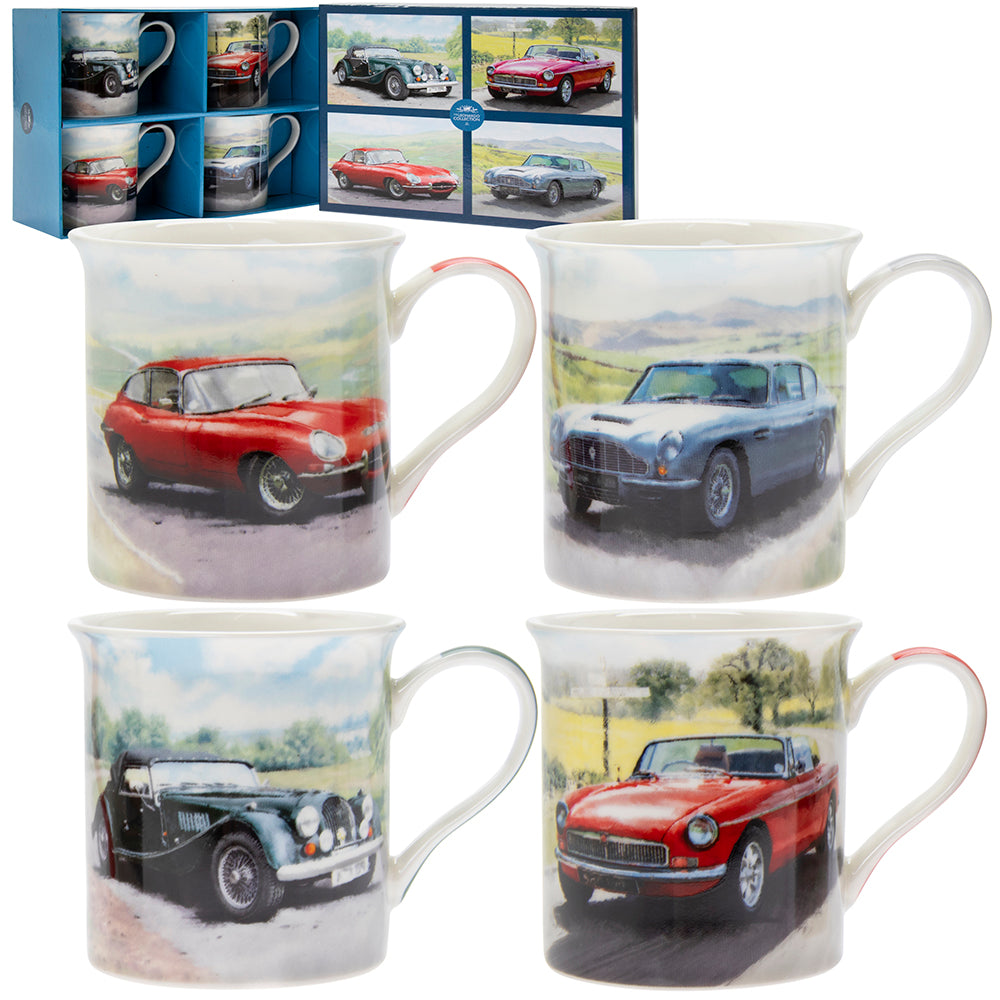 Set of 4 Macneill Classic Vintage Cars Fine China Mugs