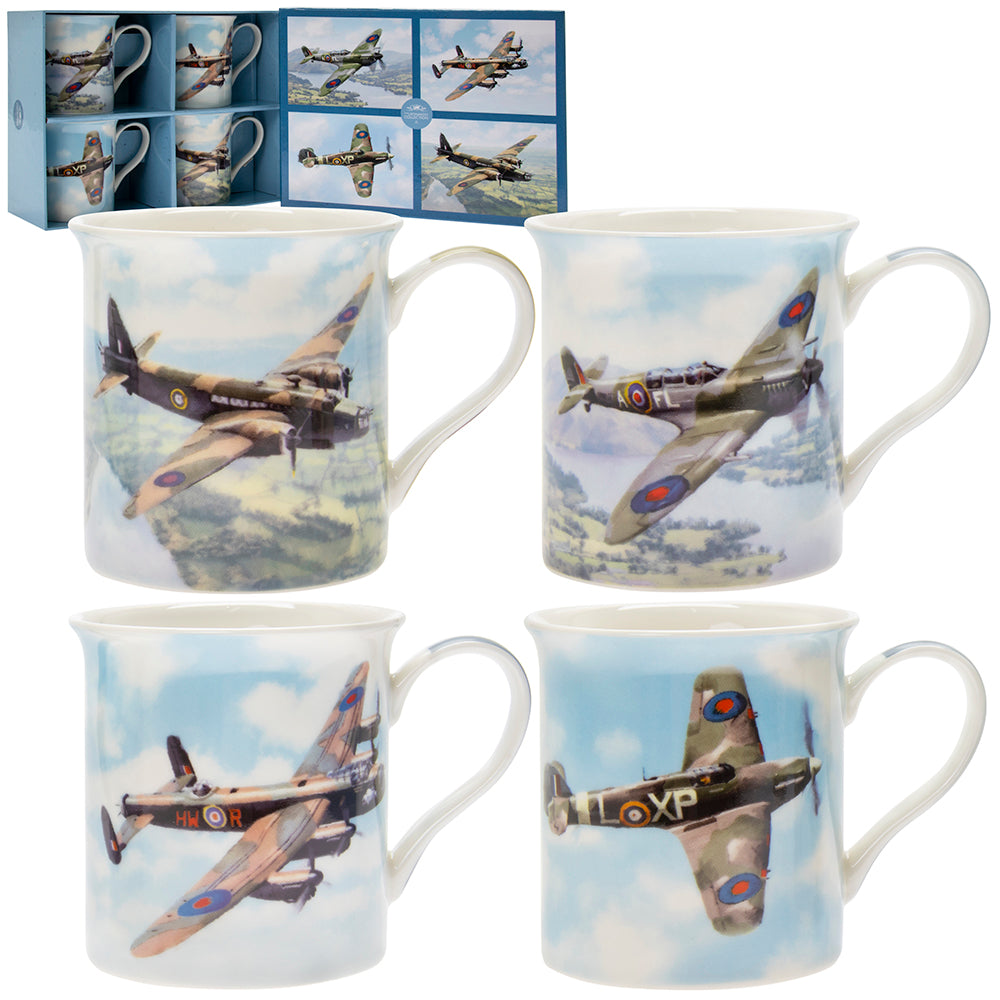 Set of 4 Macneill Classic Vintage Airplanes Fine China Mugs