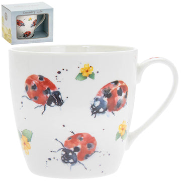 2-pc 350ml Fine China Mugs - Watercolour Lady Bugs