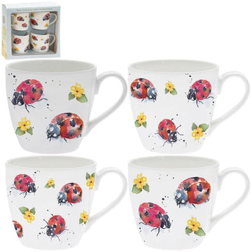 Country Life Ladybirds Porcelain 4-Set Coffee Mugs