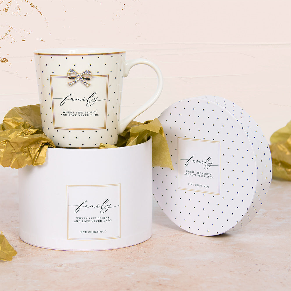 Fine China Mug with Gift Box Family Life Polka Dots
