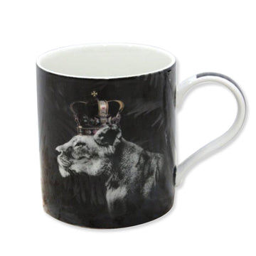4pcs Black Lioness with Crown 350ml Ceramic Mug