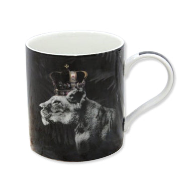 2pcs Black Lioness with Crown 350ml Ceramic Mug