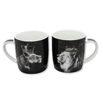 2pc 350ml Black Lion/Lioness with Crown Ceramic Mug