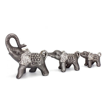 Three Elephants Figurine Detailed Silver Ornament Home