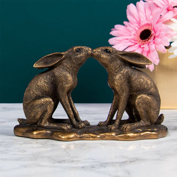 Bronze Resin Reflections Kissing Hares Figurine